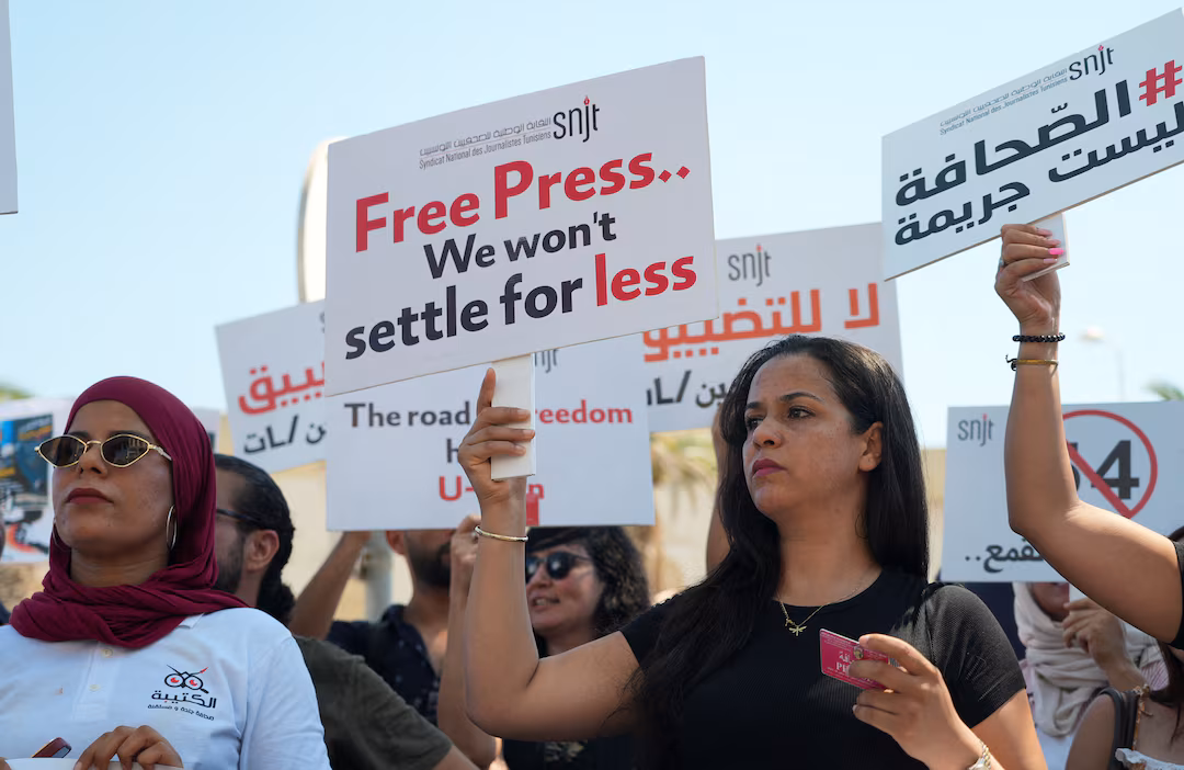 Tunisian journalists are staging protests in response to a media crackdown following the arrest of a colleague